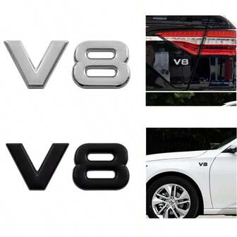 Auto Metal Alloy 3D V8 Logo Engine Displacement Trunk Rear Car Badge Decal Chrome For V8 Side Wing Emblem Sticker Car Styling