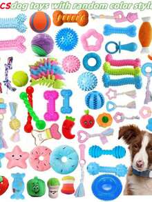 Bộ 5 món đồ chơi nhai cho chó với nhiều màu sắc và kiểu dáng khác nhau. Những món đồ chơi chống cắn này hoàn hảo để giảm đau khi mọc răng và lý tưởng để sử dụng ngoài trời vào mùa xuân và mùa hè. Đồ chơi huấn luyện tương tác với nhiều hình dạng và kết cấu, làm bằng nhựa, nhiều màu sắc và kiểu dáng. Phù hợp cho chó cỡ nhỏ và vừa. Chó lớn có lực cắn mạnh và có thể làm hỏng những món đồ chơi này. - Nhiều màu - Xem 7