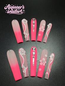 Fiecare set este alcătuit din 10 panouri acrilice lucrate manual în formă de sicrie Y2K, concepute în stil francez cu strasuri, dungi și decorațiuni din petale, disponibile în mai multe tonuri și culori nud. 3 dimensiuni potrivite, potrivite pentru Crăciun, petreceri, dansuri și purtare zilnică. Vine cu un kit de unghii, fiind un cadou ideal pentru unghii adezive pentru doamne și fete. - Multicolor - Vizualizare 1