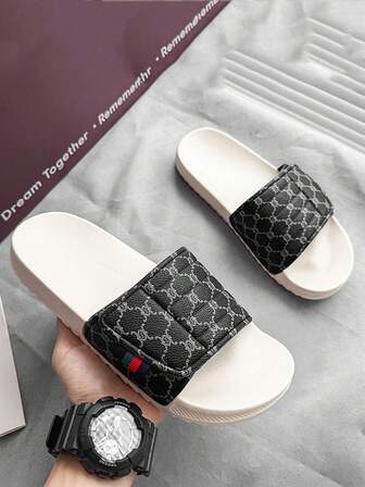 Men's Casual Bedroom Slippers, Fashion Versatile For Office, Bathroom, Indoor & Outdoor, Black & White Color Non-Slip Plus Size Beach & Sports Sandals