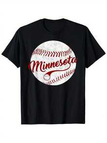 Men's Minnesota Baseball Team Vintage Graphic T-Shirt - Black With Red & White Accents - Twin Cities Sports Fan Apparel - All-Season Comfort Fit Casual Tee For Twins Supporters, Baseball Shirt, Game Day Outfit, Classic Design, Comfortable Fit - 黑色 - 查看 5