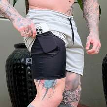 Kit Of 2 Men's 2-In-1 UV Sports Shorts, DryFit, For Gym, Training, Running, Cycling - KIT 2 Green Gray - View 2