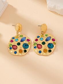 女士椭圆形水钻耳钉（1件装） - 金色 - 查看 3