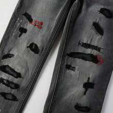 Men American Style Jeans High Quality  Casual Distressed Patch Slim Fit Skinny Ripped Embroidered Denim Pants For Men Fashionable Streetwear Brand New Design - 1 - Xem 4