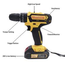 Juego de destornilladores eléctricos multifuncionales para el hogar taladro manual recargable inalámbrico 3 en 1 - Amarillo - Ver 5