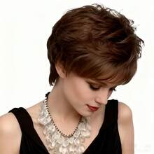 Elegant Brazilian Human Hair Wig For Women, Glueless Brown Short Pixie Cut With Bangs, Rose Net Cap (4# Brown), Layered Straight Hairpiece, Machine-Made Style For Daily Use, Versatile Hairpiece, Premium Quality For Party Wig, Carnival/Christmas/Thanksgiving Day/Happy New Year Gift, Korean Wave, K-Pop Style - S4 - View 8