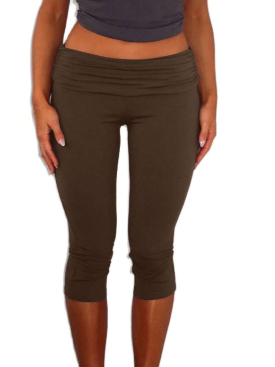 Women's Fold Up Leggings  Cute Pleated Low Rise Stretch Yoga Pants  Loose  Comfortable  Slim Fit  Stylish Slim Fit  Suitable For Yoga  Fitness  Leisure Activities  School  Exercise  Home  Office  Running  Jogging - 深棕色 - 查看 1