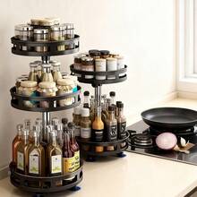 1pc 1/2/3 Layers Rotating Spice Rack Holder, Kitchen Countertop Multifunctional Condiment Storage Organizer, 360 Degree Rotating Rack - Black - View 3