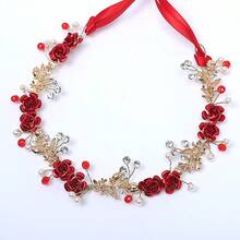 Tocado para banquete de novia, diadema roja, accesorio para el cabello tipo hada del bosque, decoración para vestido de novia, corona floral, diadema de aleación de zinc de moda para fiesta y boda
