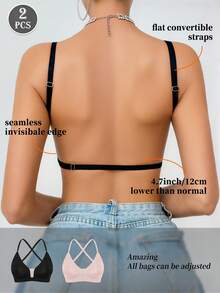 2pcs Seamless Wireless Bras For Women, Bridal Lingerie, 3 Strap Options, Lightweight Support, Comfortable & Breathable - Suitable For Weddings, Formal Occasions, Strapless, Bridal Wear, Autumn/Winter/Spring, Detachable & Adjustable Straps, Thin Double-Layer Mesh Bras, Deep V Back - Multicolor - View 3