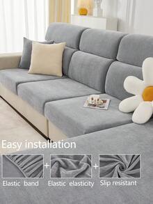 1pc Stretch Sofa Cover, Non-Slip Velvet Full Coverage Sofa Seat Cover, All Season Universal Sofa Cushion Cover, Fabric Thickened Sofa Blanket, Machine Washable, Dust-Proof, Pet-Friendly, Home Decor, Adjustable For Corner Sofa, Bedroom, Office, Living Room 1/2/3/4 Seater - Dark Grey - View 6