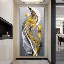 1pc Unframed Art Deco & Modern Style Canvas Art Print, Golden Foil Landscape Painting, Wall Poster For Living Room, Bedroom, Home Office, Classrooms, NO Frame - Multicolor - View 2