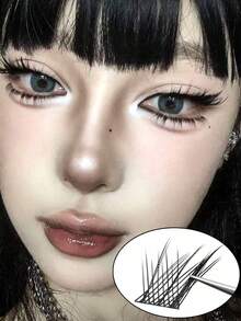 60 Clusters Of C Curled False Eyelashes Fox Eye Effect Winged False Eyelashes DIY Thick And Fluffy Extended Eyelashes Segmented Eyelashes Can Be Reused Suitable For Holiday Parties, Halloween, Christmas Use - C - View 6