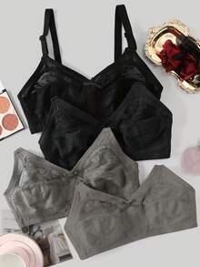 Bộ 4 áo ngực ren không gọng che phủ toàn diện dành cho nữ, áo ngực mỏng có đệm thoáng khí gợi cảm cho vòng một lớn. - Nhiều màu - Xem 4