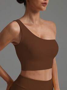 Yefecy Áo tank top thể thao kiểu racerback gợi cảm, thích hợp cho yoga, chạy bộ, tập thể dục, ôm sát, co giãn, màu trơn, thấm hút mồ hôi. - màu nâu - Xem 2