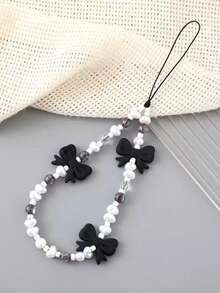 1pc Handmade Beaded Bowknot Phone Lanyard, Cute Pearl Decor, Suitable For Phone Cases And Bags - Multicolor - View 4