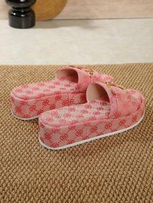 صنادل شريحة بكعب سميك للنساء موضة صيف 2024، شبشب شاطئ - وردي فاتح - مشاهدة 15