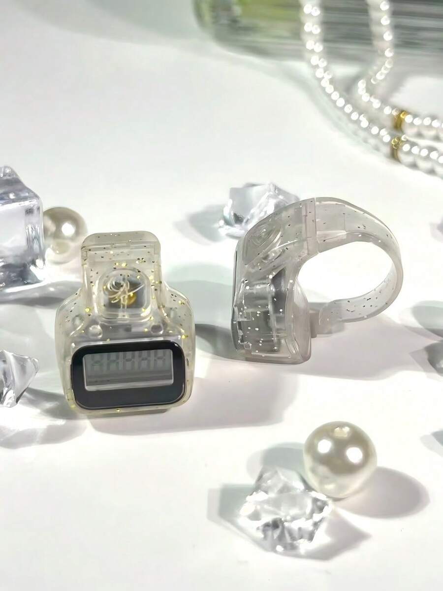 Transparent Crystal Rhinestone Finger Ring Counter, Portable Digital Mantra Counter, Highly Attractive Hand Press Tally Counter - Multicolor - View 1