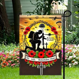 Trädgårdsflagga med vallmomotiv för minnessoldater - 30,0x45,01 cm, perfekt för utomhusdekorationer på Memorial Day och Veterans Day, slitstark polyester, ingen flaggstång ingår