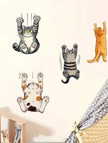 1 pieza Calcomanías de gato - Estilo clásico Decoración de pared autoadhesiva extraíble, Tema animal con ilustraciones de gatos juguetones, Perfecto para puertas y decoración del hogar, Decoración de gato