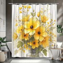 Floral Shower Curtain, Elegant Yellow Flowers Shower Curtain For Bathroom, Waterproof Fabric Shower Curtain Set With 7 Hooks 66x72 Inches Bathroom Accesssories Bathroom Deccor Bathroom Essentials Home DéCor - 彩色 - 查看 4