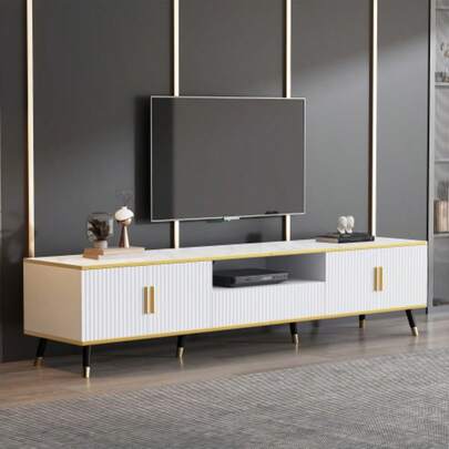 Moderner Small TV-Schrank, Marmoroptik, TV-Paneel, TV-Kommode, 200 X 40 X 46 Cm - Geeignet Für TV-Geräte Bis 90 Zoll, Zwei Türen, Eine Schublade