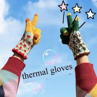 1 par damhandskar, varma och söta stickade damhandskar med pekskärm för vintern, vindtäta stickade handskar för cykling, med rika färger
