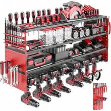Power Tool Organizer Wall Mount,4 Layer Cordless Tool Storage Rack,Heavy Duty Metal Power Tool Shelf Battery Storage Loads 320lbs With 8 Drill Holder,Utility Racks For Garage Workshop - Red - View 1