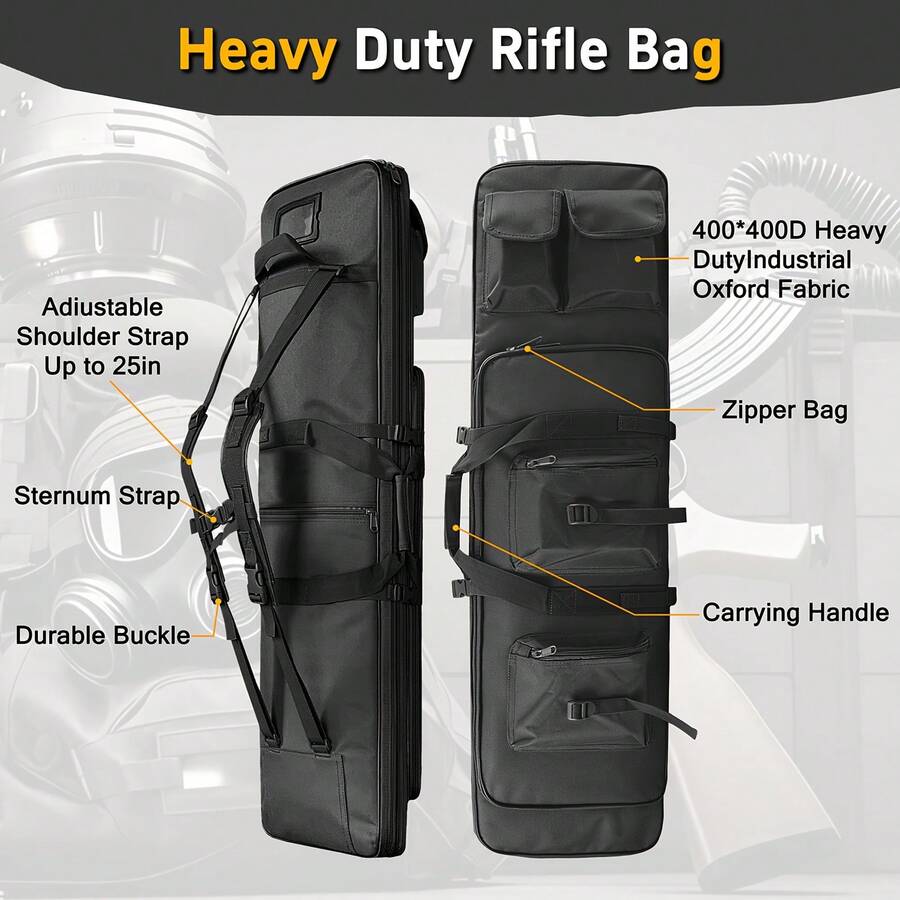 Protective Hard Shell Rifle Case, 32" Large Tactical Gun Bag With Backpack Straps & Ammo Storage, Durable 600D Oxford For Shotguns, Carbines, Outdoor Shooting - 黑色 - 查看 1