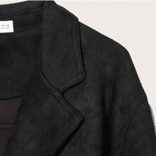 Women's Fashionable Casual Suedette Brown Trench Coat, With Collar, Long Sleeves And Practical Pockets, Creates A Stylish Look, Suitable For Halloween - Black - View 8