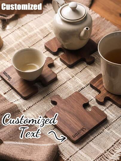 1PC Custom Coasters, Personalized Puzzle Coaster Set, Custom Engraved Text, Suitable As Wedding Favors, Housewarming Gifts, Mother'S Day Gifts, Bridal Shower Gifts, Elegant Party Table Accessories, Floral Pattern Design, Gifts For Newlyweds, Wedding Souvenirs, Natural And Beautiful, Handmade Appearance, Housewarming Gift.