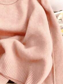 Women's Solid Color Raglan Sleeve Casual Soft & Cozy Knit Sweater, Autumn/Winter - Dusty Pink - View 5