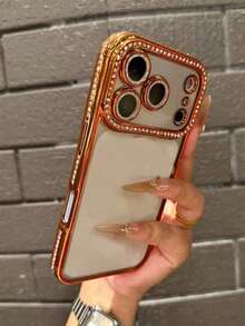 奢华电镀水钻透明手机壳，兼容 17 Pro Max、17 Pro、16、15、14、13、12 Pro Max、14、15、16 Plus、11、17、13，闪亮亮片镜头保护套 - 橘色 - 查看 6