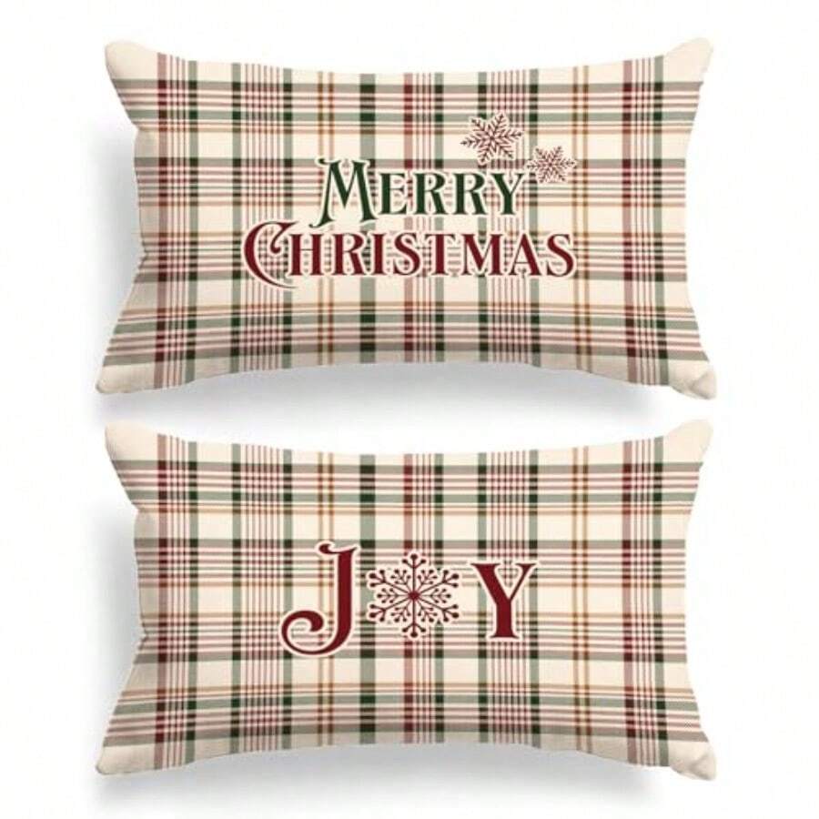 Lanpn - Juego de 2 fundas de almohada decorativas de Navidad para cama de 20 x 36 pulgadas color café Joy Navidad fundas de almohada decorativas lumbar 20 x 36 pulgadas rectangulares tamaño King - Marrn - Ver 1