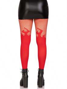 Medias opacas con parte superior de red MediasMujer - Llama opaca roja - Ver 3