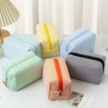 1pc Large Capacity Bubble Texture Pencil Case, Minimalist Pink Student Stationery Organizer Bag, Portable Travel Cosmetic Pouch - Multicolor - View 3