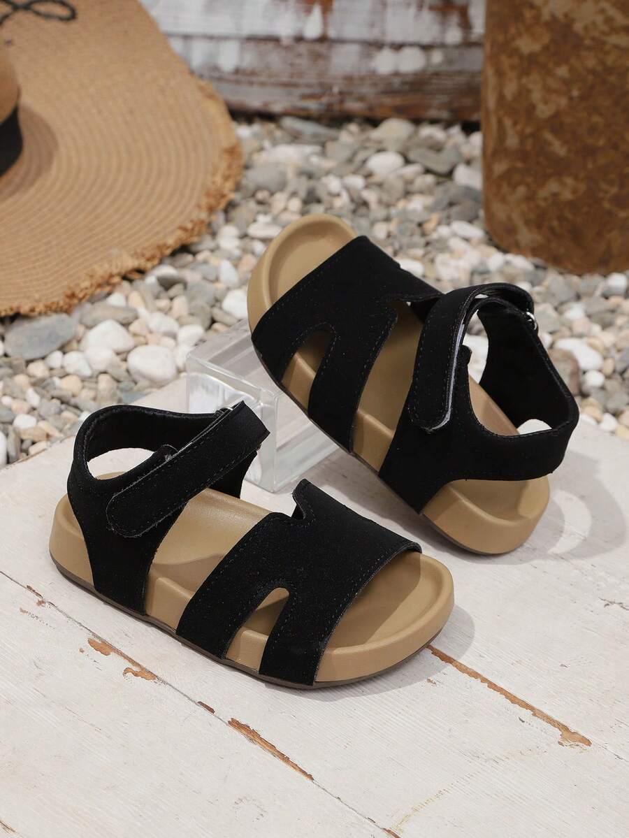 1 Pair Kids Open Toe Anti-Slip Beach Sandals, Soft Bottom Casual Slip-On Slippers For Boys & Girls - Black - View 1