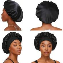 Satin Bonnet – Sleep Bonnet For Women And Men Curly Hair, Braids, And Natural Hairstyles (1pck) - 黑色 - 查看 5