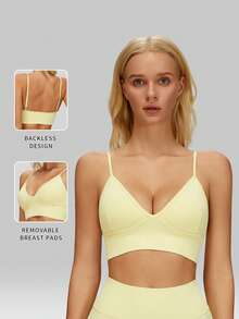 MFVIM Seamless Yoga Bra Top, With Adjustable Straps, Quick-Dry Activewear Shirt, Suitable For Running And Workout, Breathable, Women Fitness Apparel - Light Yellow - View 3