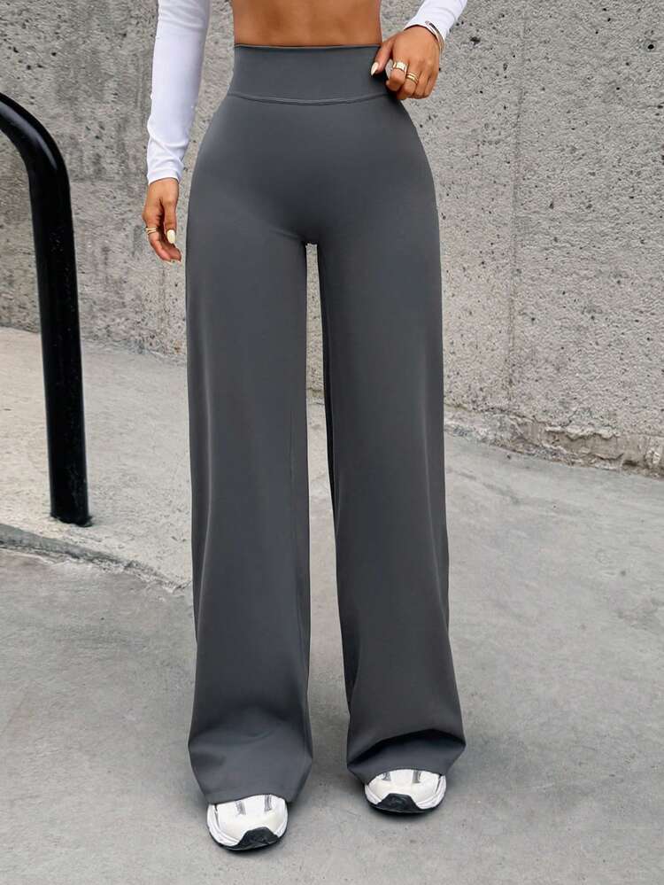 Pantalones rectos holgados de unicolor para mujer, adecuados para gimnasio, entrenamiento, correr, fitness y yoga en primavera y verano - Gris - Añade 5