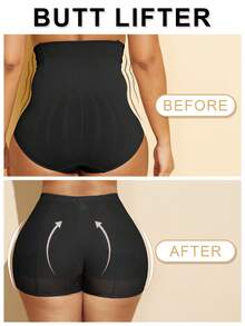 一件装女士无缝塑身衣，带衬垫胸部、收腰、提臀，圣诞连衣裙连体衣，塑形内衣，收腹短裤 - 黑色 - 查看 4