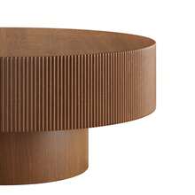 FUNIDEE Elegant Easy Assembly Round Coffee Table With 6.8" Thick Tabletop, Modern Drum End Table, Minimalist Fluted Center Table With Sturdy Base For Living Room, Home Decor, Room Decor - Walnut Colored - 查看 8