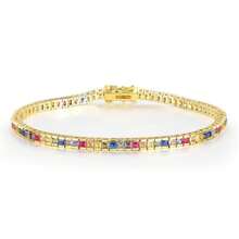MDFUN 2mm Women's Tennis Bracelet, Colorful Cubic Zirconia 14K Gold Plated Bracelet, Rainbow Cut Cubic Zirconia Tennis Chain Jewelry Gift - Square - Gold - Zirconium - View 6