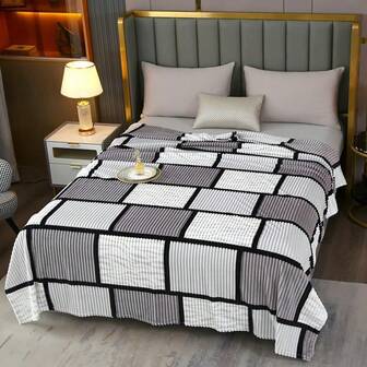 Manta de franela a cuadros gris y blanca para cama, sofá y sillón, manta cuadrada esponjosa y acogedora con diseño geométrico, manta gruesa y cálida, regalo ideal para Navidad