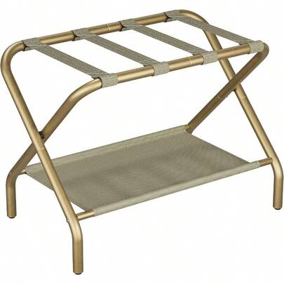 Estante plegable para equipaje GSYY Smuxee de oro con estante de tela color salvia y 4 correas largas para habitación de invitados, dormitorio de hotel