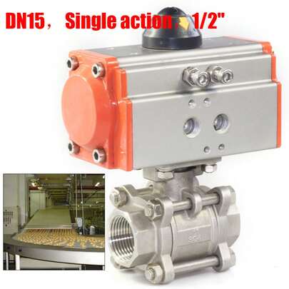 1/2" Inch Pneumatic Air Actuated 304 Stainless Ball Valve Single Acting Dn15