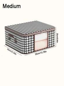 1pc/2pcs Fabric Quilt Storage Bag, Waterproof Moisture-Proof Blanket Organizer Bag, Travel Clothes Packing Cube, Foldable Carry Handle Houndstooth Pattern Large Capacity Storage Bag, Wardrobe Seasonal Clothes Zipper Storage Box, Clean And Tidy - Grey - View 11