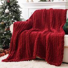 Battilo Beige Chunky Knit Throw Blanket, Soft And Thick Chenille Throw Blanket, 50x60 Handmade Knit Crochet Blanket, Cozy Knot Knitted Throw Blankets Couch Home Decor, Taupe - 紅色 - 查看 1
