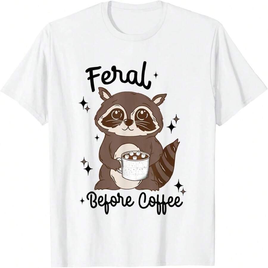Before Coffee Funny Raccoon T-Shirt - Blanco - Ver 1