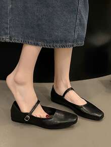 Zapatos de estilo francés con puntera cuadrada y suela blanda y cómoda para mujer, primavera 2025 - Negro - Ver 6